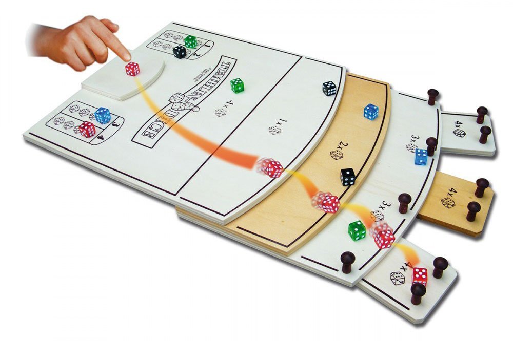 Tumblin'Dice jeu d'adresse, plateau en bois et dés