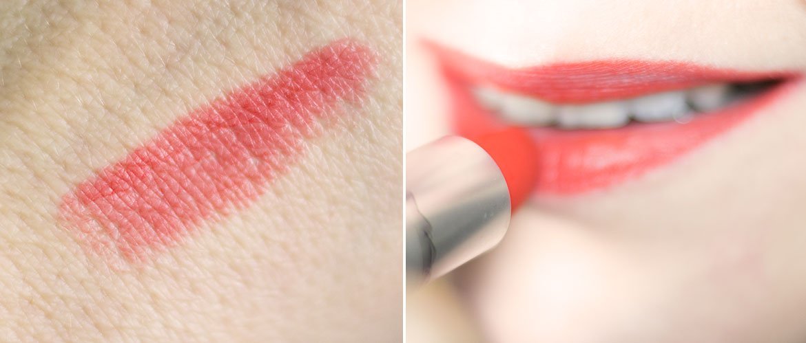 Style Shocked MAC rouge à lèvres orangé Powder kiss swatch et bouche